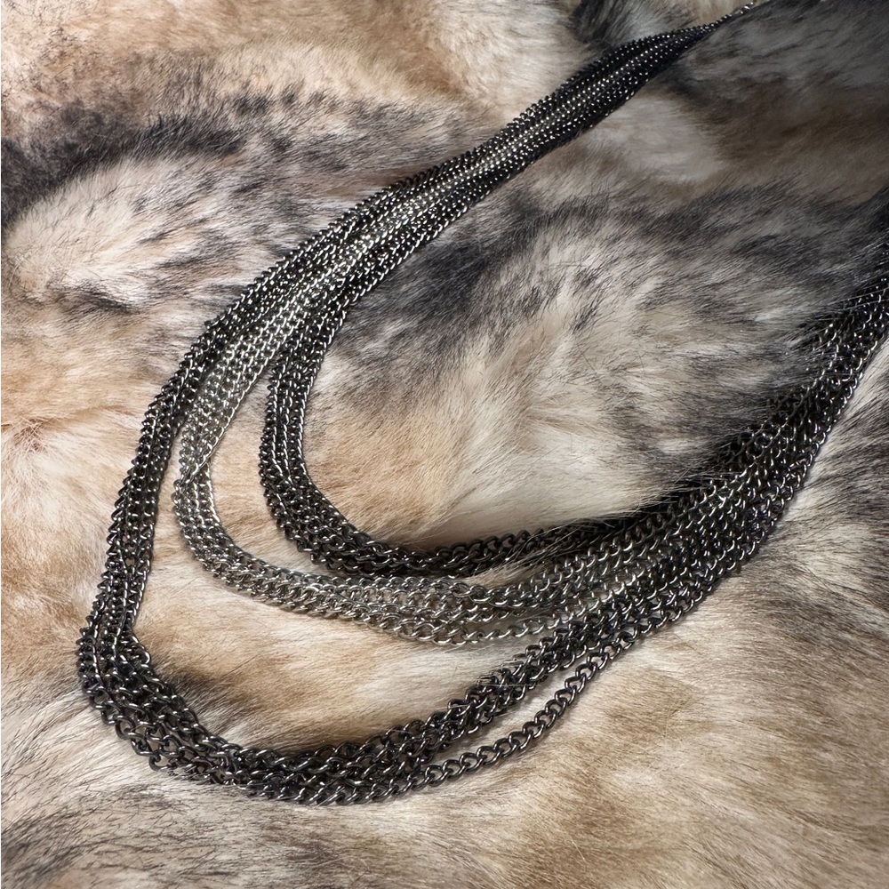 Brutalist Braided Graduating Multi-Chain Steel Nickel Necklace